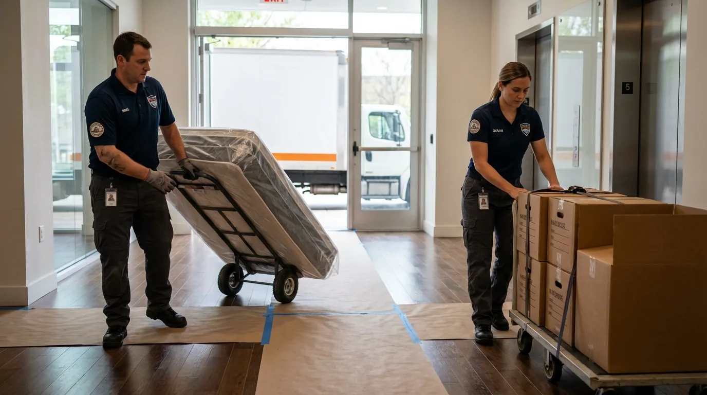 Professional apartment movers loading elevator in Sale Creek, TN